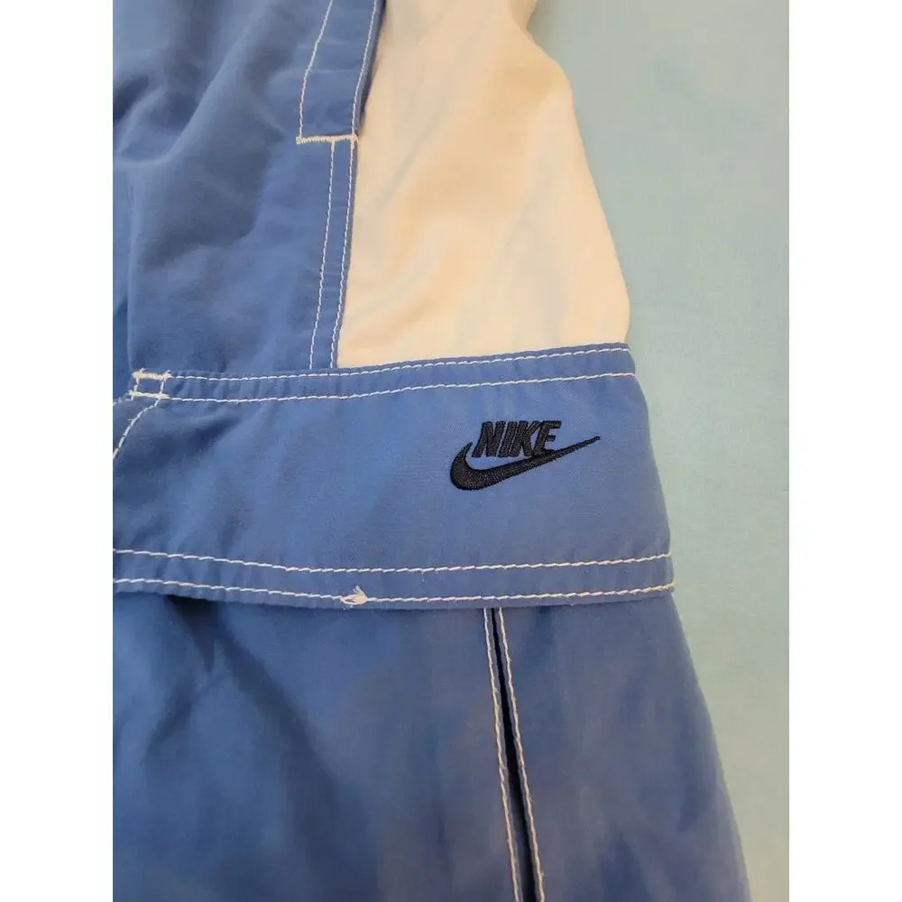 Nike Swim Shorts XXL Blue White Cargo Pocket Drawstring Unlined Beach Board